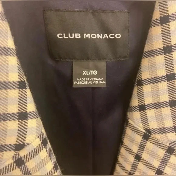 Club Monaco Heleni Plaid Coat Blue Ivory Multi Size Extra Large